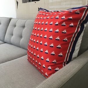 Red, White, and Blue Nautical Boats Print Handmade Vintage Scarf Pillow Cover